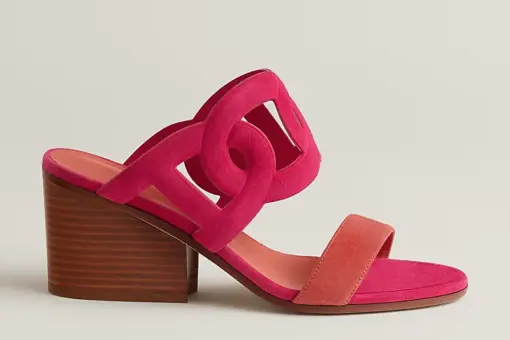 Hermes Lipari 70 Sandal Heel Rose Sakura / Rouge Tomette - 41
