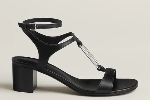 Hermes Miramar 50 Sandal Block Heel Black - 37