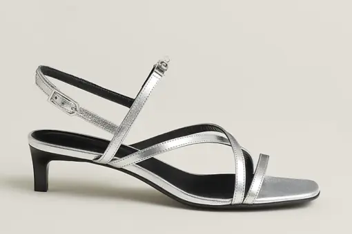 Hermes Muse 40 Sandal Heel Gris Argenté