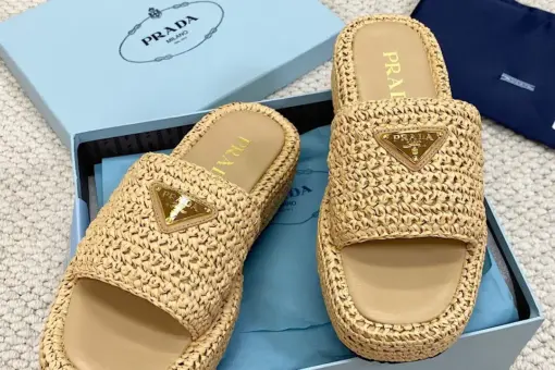 Prada Raffia Flatform Slide Sandal Beige - 38