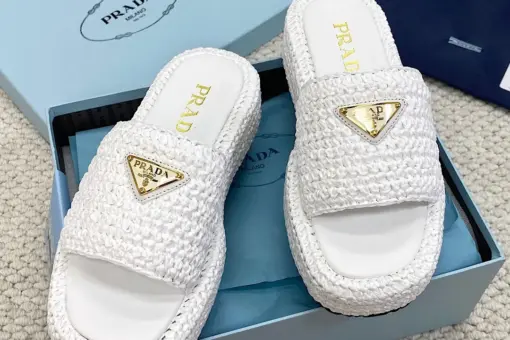 Prada Raffia Flatform Slide Sandal White - 37