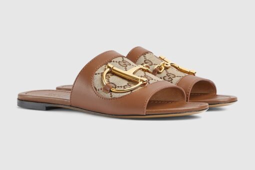 Women’s slide sandal with Horsebit Light brown