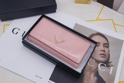 Prada Saffiano Leather Long Wallet Glossy Pink