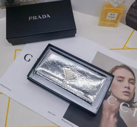 Prada Saffiano Leather Long Wallet Glossy Sliver 2026 | Drip Kickz Prada Saffiano Leather Long Wallet Glossy Sliver