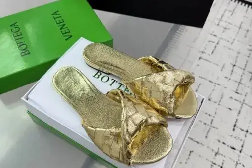Bottega Veneta Blink Flat Mule Gold