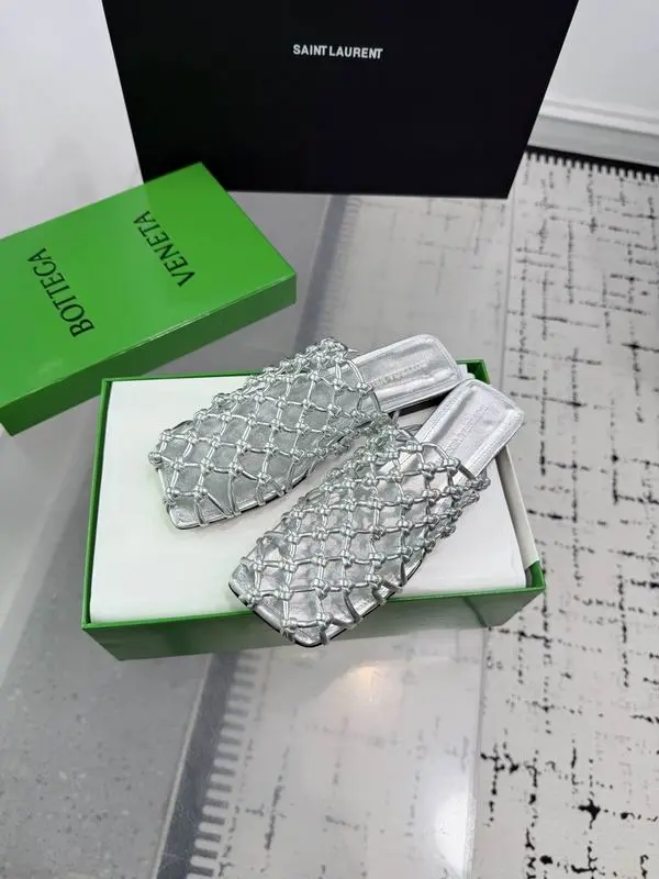 Bottega Veneta Metallic Leather Knot Net Mule Flats Silver 2026 | Drip Kickz Bottega Veneta Metallic Leather Knot Net Mule Flats Silver