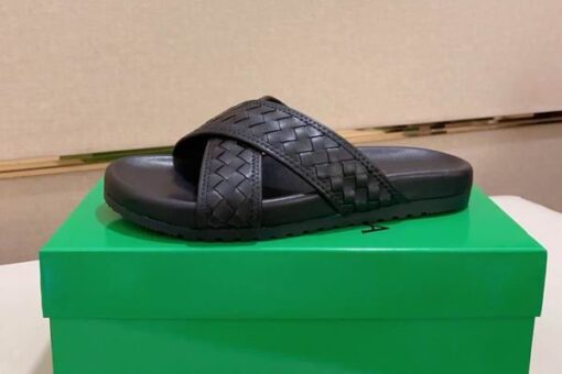 Bottega Veneta Embossed Cross Slides Black