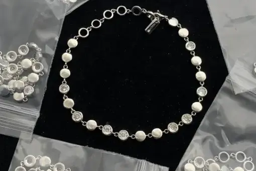 White Gold-Tone Station Bracelet Alternating Solid Discs & Bezel-Set Crystals