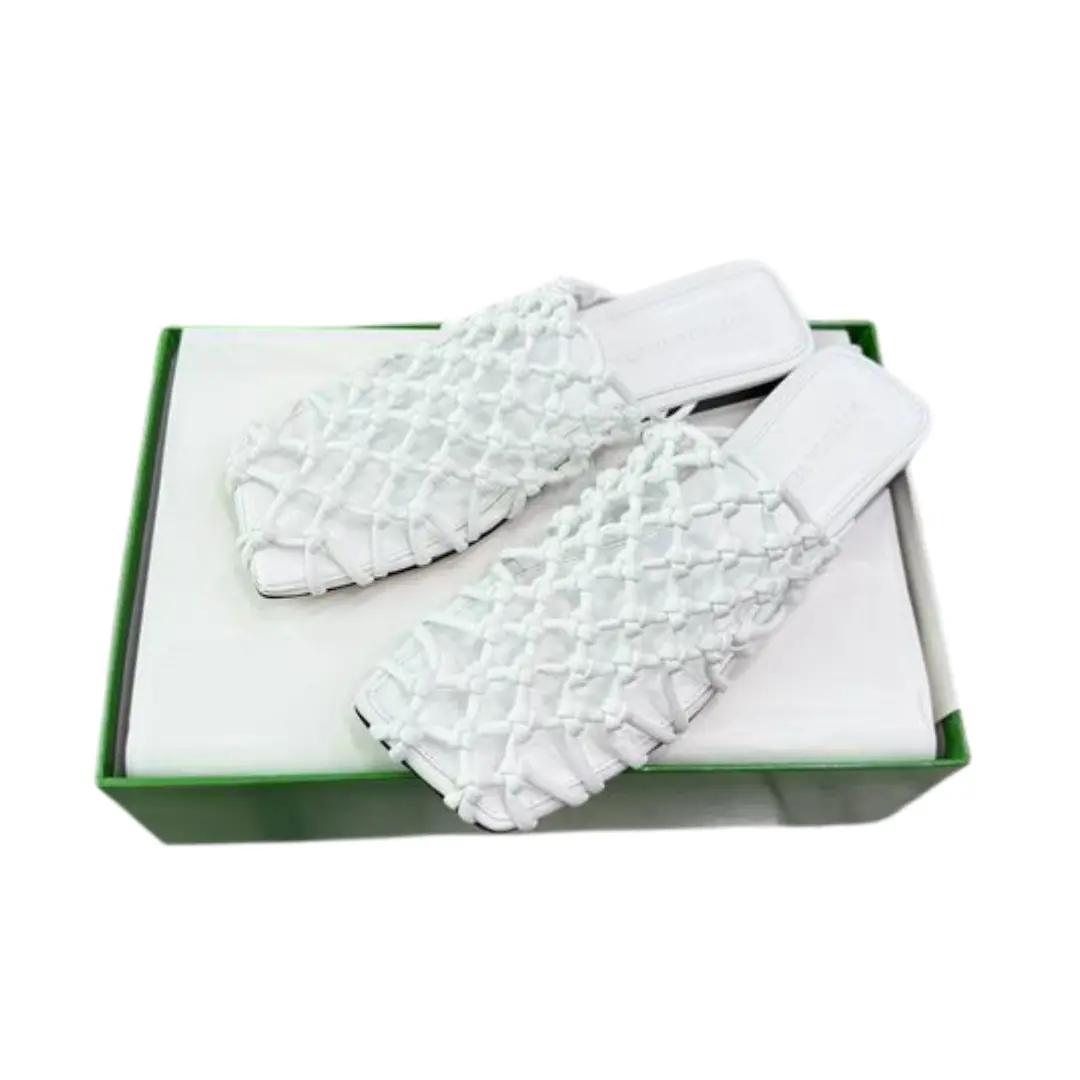 Bottega Veneta Metallic Leather Knot Net Mule Flats White 2026 | Drip Kickz Bottega Veneta Metallic Leather Knot Net Mule Flats White