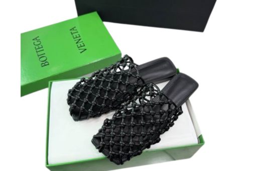 Bottega Veneta Metallic Leather Knot Net Mule Flats Black