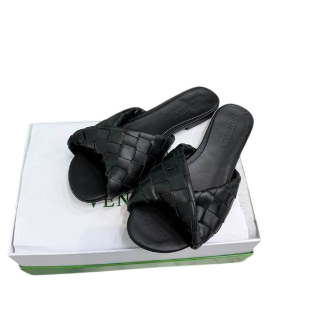 Bottega Veneta Blink Intrecciato Leather Flat Mules Glossy Black 2026 | Drip Kickz Bottega Veneta Blink Intrecciato Leather Flat Mules Glossy Black