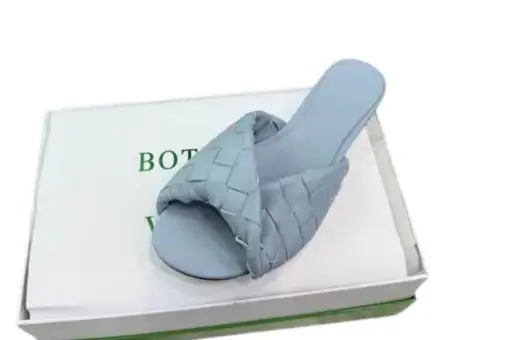 Bottega Veneta Blink Intrecciato Leather Flat Mules Sky Blue