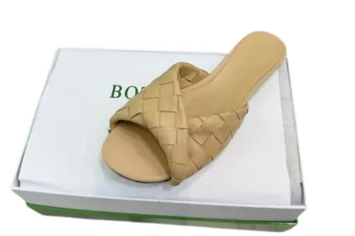 Bottega Veneta Blink Intrecciato Leather Flat Mules Caramel