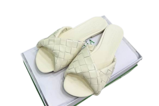 Bottega Veneta Blink Intrecciato Leather Flat Mules Cream White