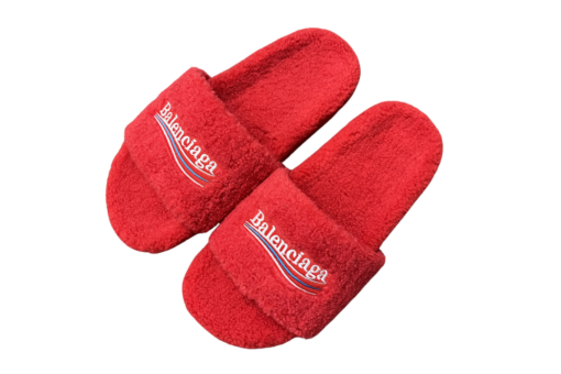 Balenciaga Furry Open Mules Pop Red Synthetic Material