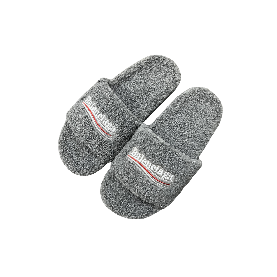 Balenciaga Grey Furry House Slides 2026 | Drip Kickz Balenciaga Grey Furry House Slides
