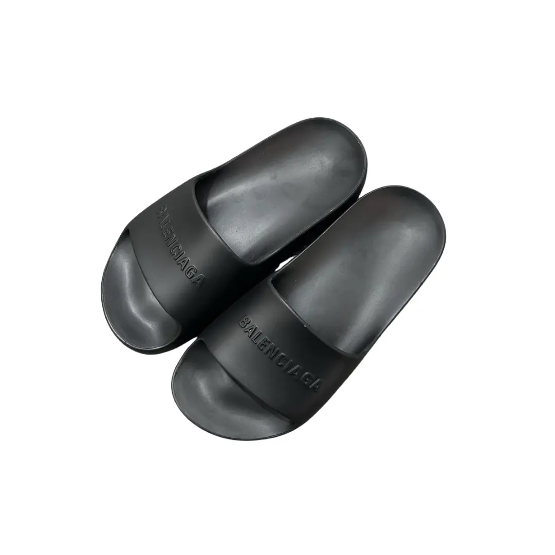 Balenciaga Pool Slide Sandals Black Rubber 2026 | Drip Kickz Balenciaga Pool Slide Sandals Black Rubber