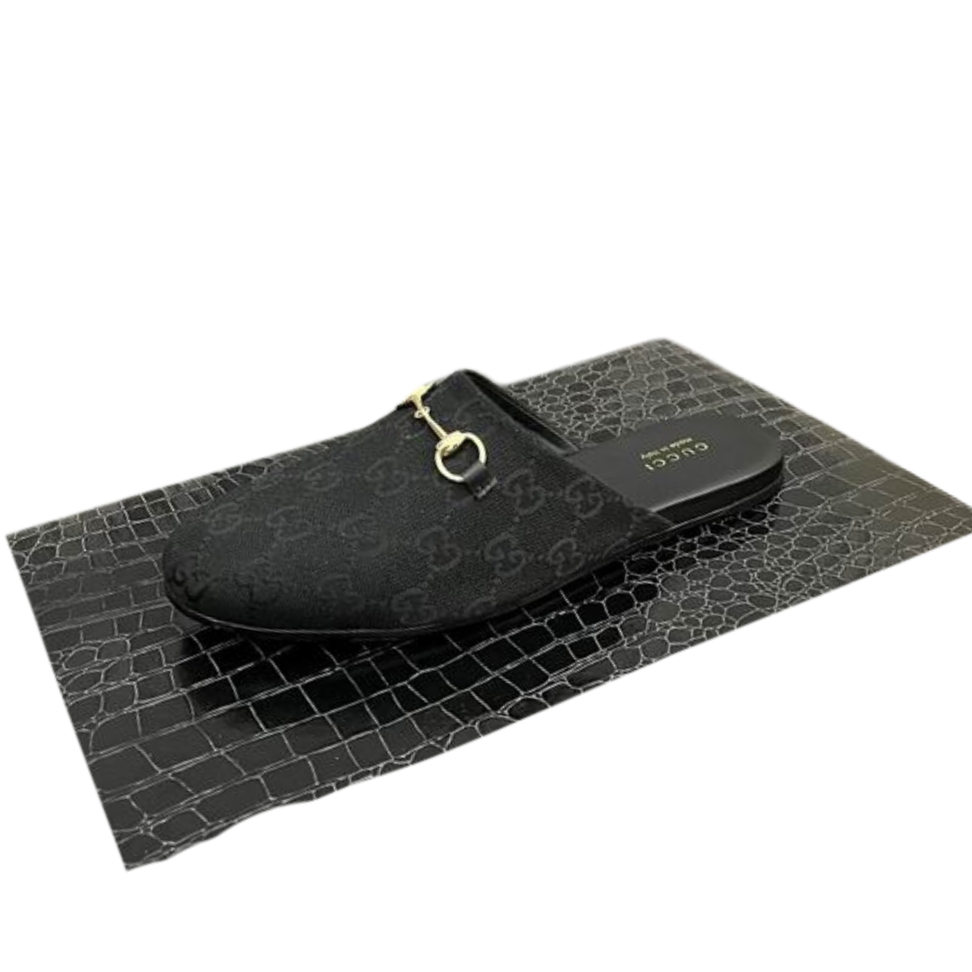 Supreme Motif And Classic Horsebit Black Slipper 2026 | Drip Kickz Supreme Motif And Classic Horsebit Black Slipper