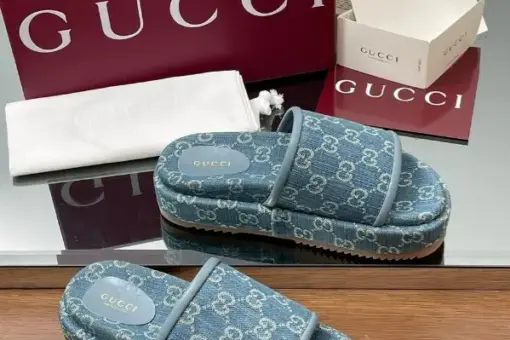 Women’s platform slide sandal denim blue