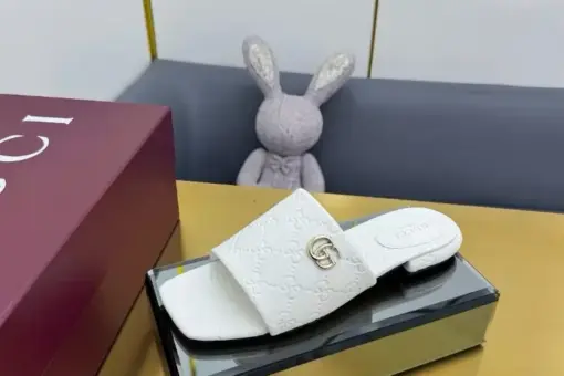 Double G Slide Sandals White