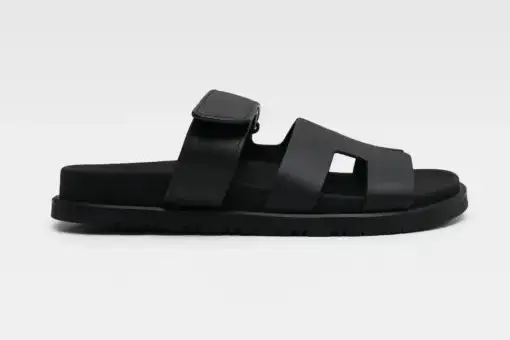 HERMES CHYPRE LEATHER SANDALS BLACK