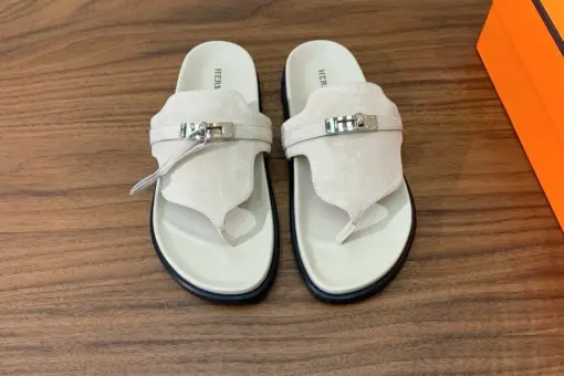 Hermes Empire Sandals Suede White