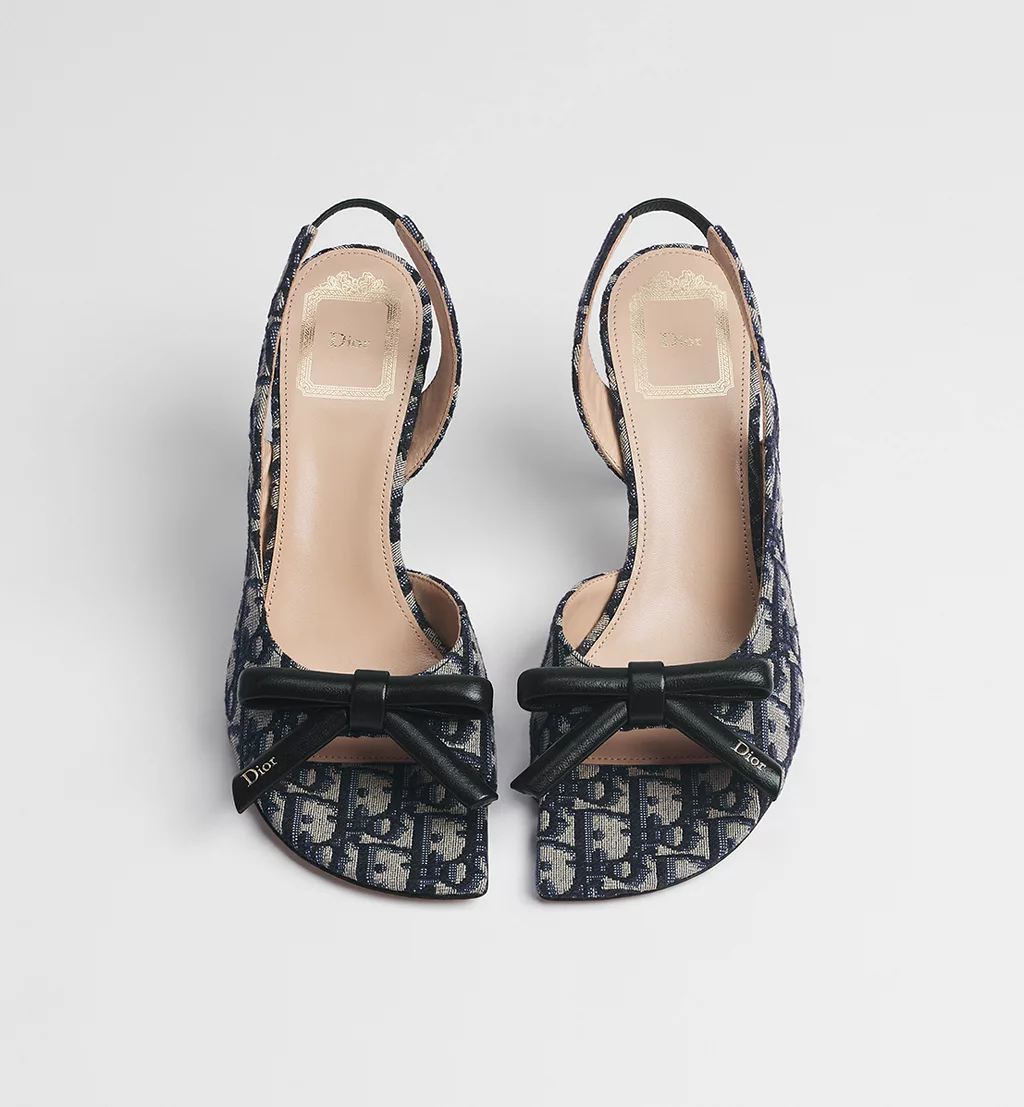 Bow Heeled Slingback Sandal Deep Blue Oblique Embroidered Cotton 2026 | Drip Kickz Bow Heeled Slingback Sandal Deep Blue Oblique Embroidered Cotton - Image 2