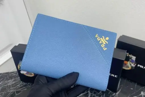 Prada Saffiano Leather Wallet 10cm Sky Blue
