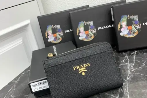 Prada Saffiano Keychain Wallet Black