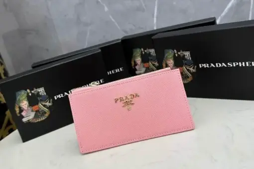 Prada Blue Bi-Fold Zip Wallet Pink