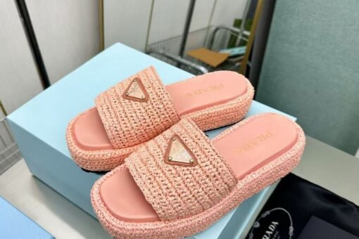 Prada Crochet flatform slides pink