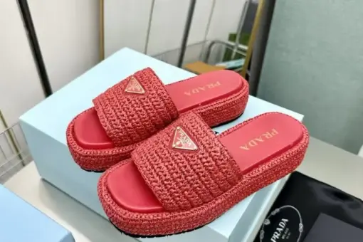 Prada Crochet flatform slides red - 38