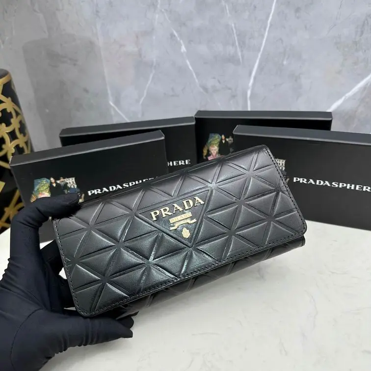 Prada Large Triangle-Motif Leather Wallet Black 2026 | Drip Kickz Prada Large Triangle-Motif Leather Wallet Black