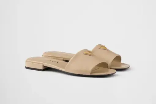 Prada Saffiano patent leather slides Sand Beige - 40