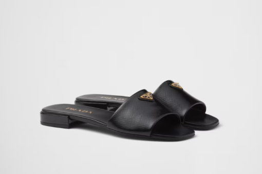 Prada Saffiano patent leather slides black - 41
