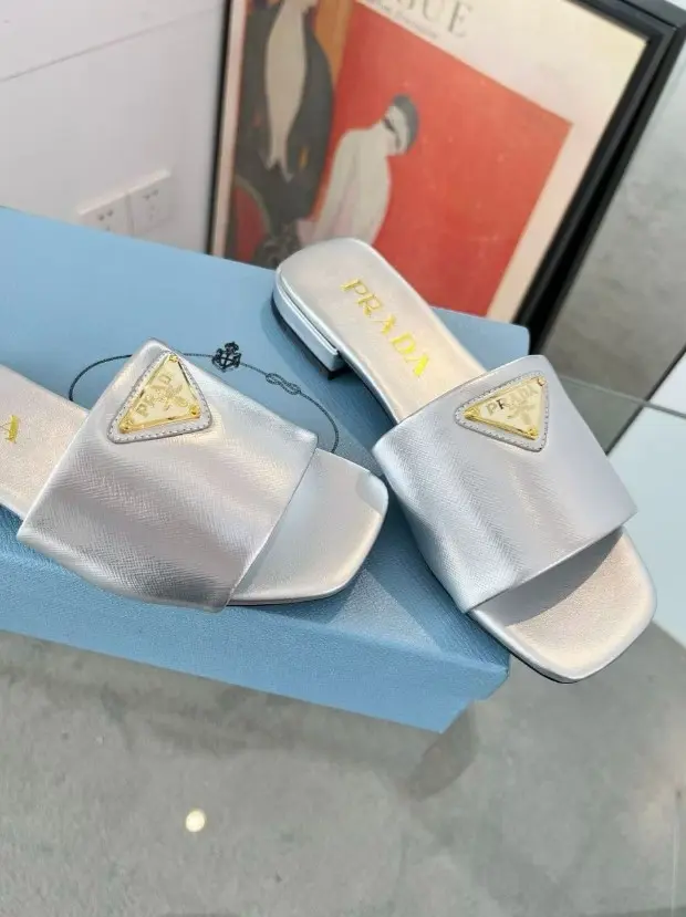 Prada Saffiano patent leather slides grey 2026 | Drip Kickz Prada Saffiano patent leather slides grey