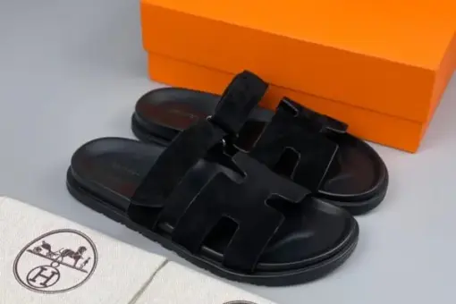 Hermes Oran Slippers Black
