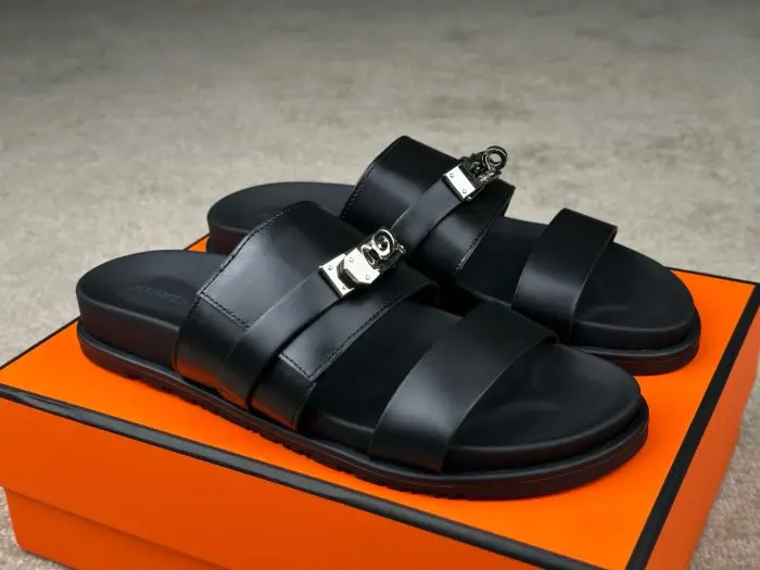 Hermes Jackson Sandals Black Epsom Calfskin Silver 2026 | Drip Kickz Hermes Jackson Sandals Black Epsom Calfskin Silver