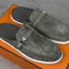 Hermes Mule Slipper Gray Suede Leather