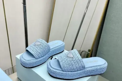 Prada Crochet flatform slides sky blue - 39