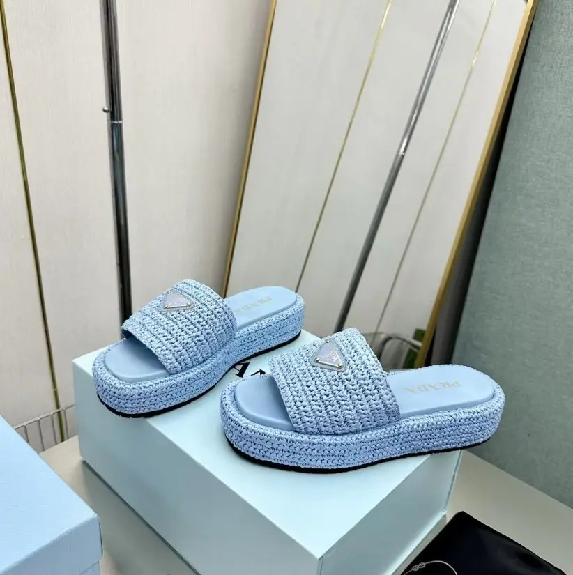 Prada Crochet flatform slides sky blue 2026 | Drip Kickz Prada Crochet flatform slides sky blue