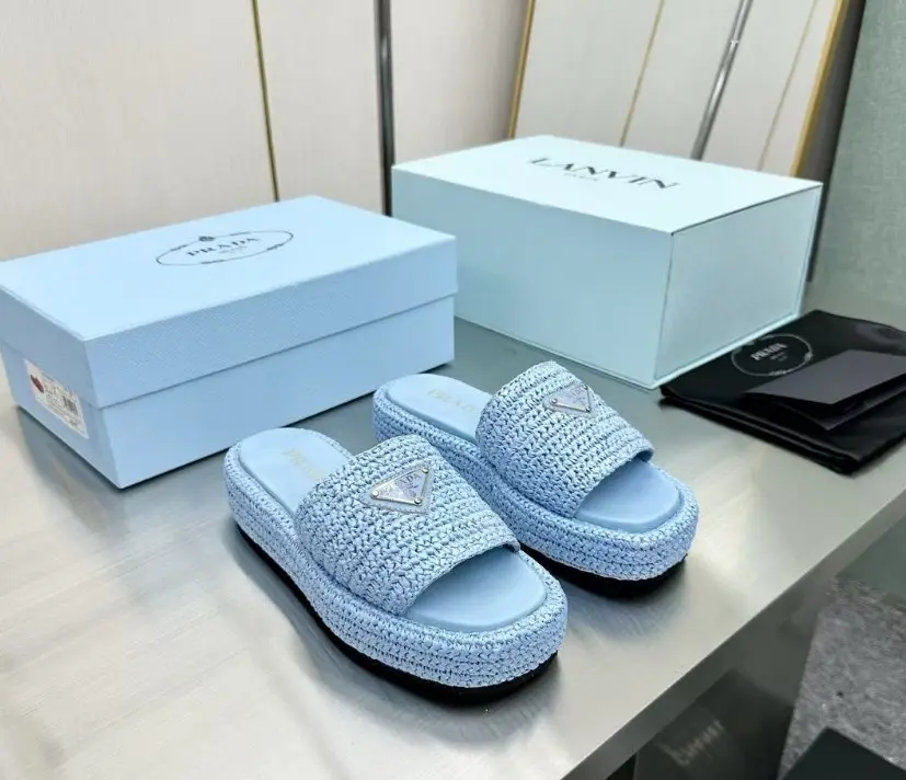 Prada Crochet flatform slides sky blue 2026 | Drip Kickz Prada Crochet flatform slides sky blue - Image 2