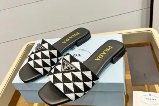 Prada Embroidered fabric slides black white - 37