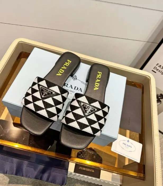Prada Embroidered fabric slides black white 2026 | Drip Kickz Prada Embroidered fabric slides black white - Image 2