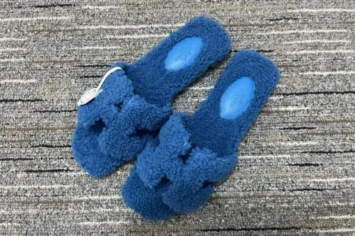 Hermes Chypre Wool Sandals Blue