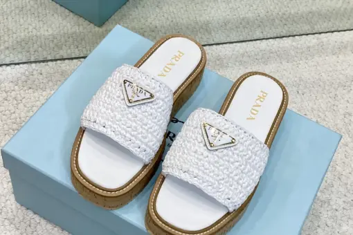 Prada Raffia Flatform Slide Sandal White - 40