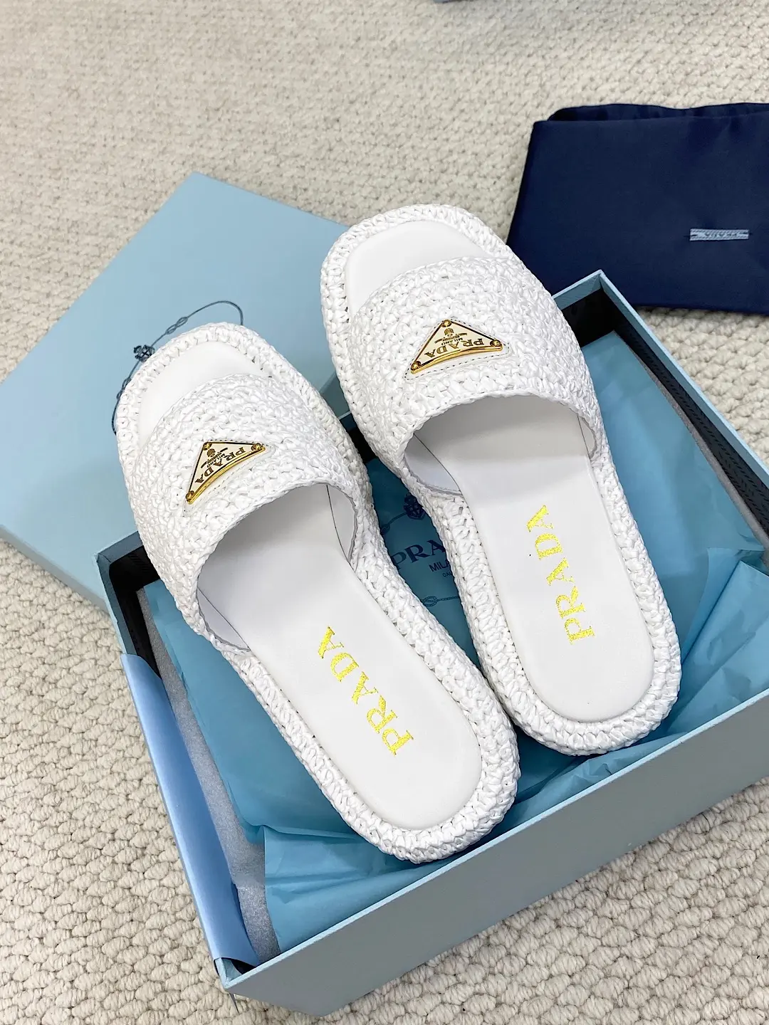 Prada Raffia Flatform Slide Sandal White 2026 | Drip Kickz Prada Raffia Flatform Slide Sandal White - Image 2