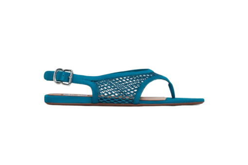 Alaïa Fishnet Thong Sandals Suede Deep Blue