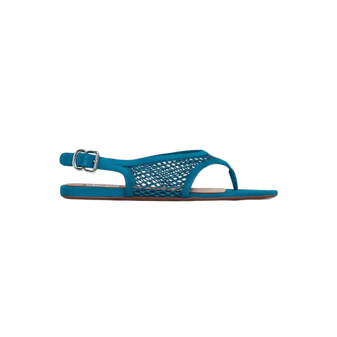 Alaïa Fishnet Thong Sandals Suede Deep Blue 2026 | Drip Kickz Alaïa Fishnet Thong Sandals Suede Deep Blue