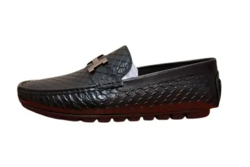 Hermes Black Croc-Embossed Loafers